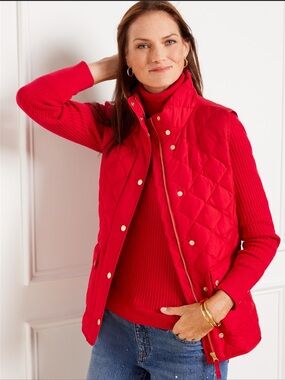 Talbots Quilted Red Sleeveless down puffer Vest jacket